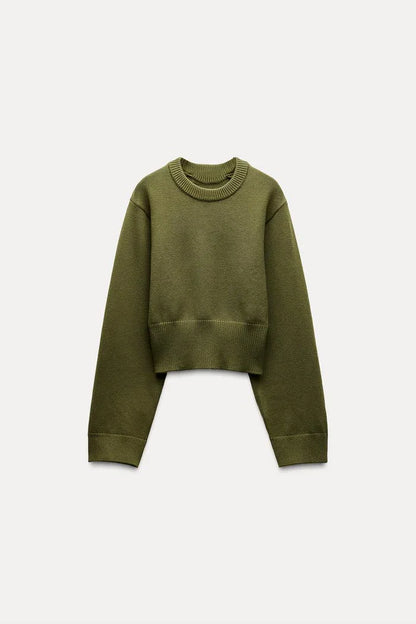 CROPPED KNIT SWEATER WITH WIDE SLEEVES