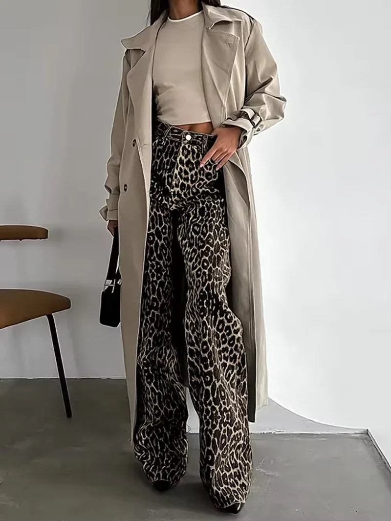 LEOPARD DENIM STRAIGHT JEANS