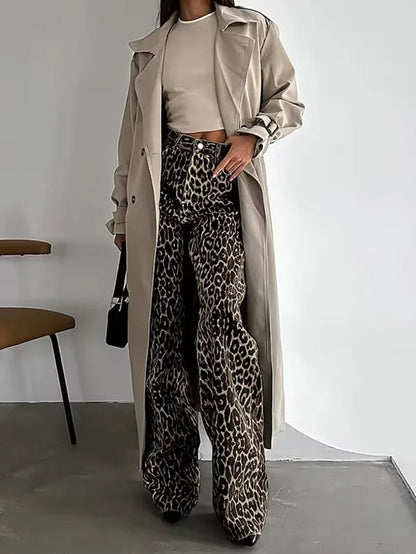 LEOPARD DENIM STRAIGHT JEANS