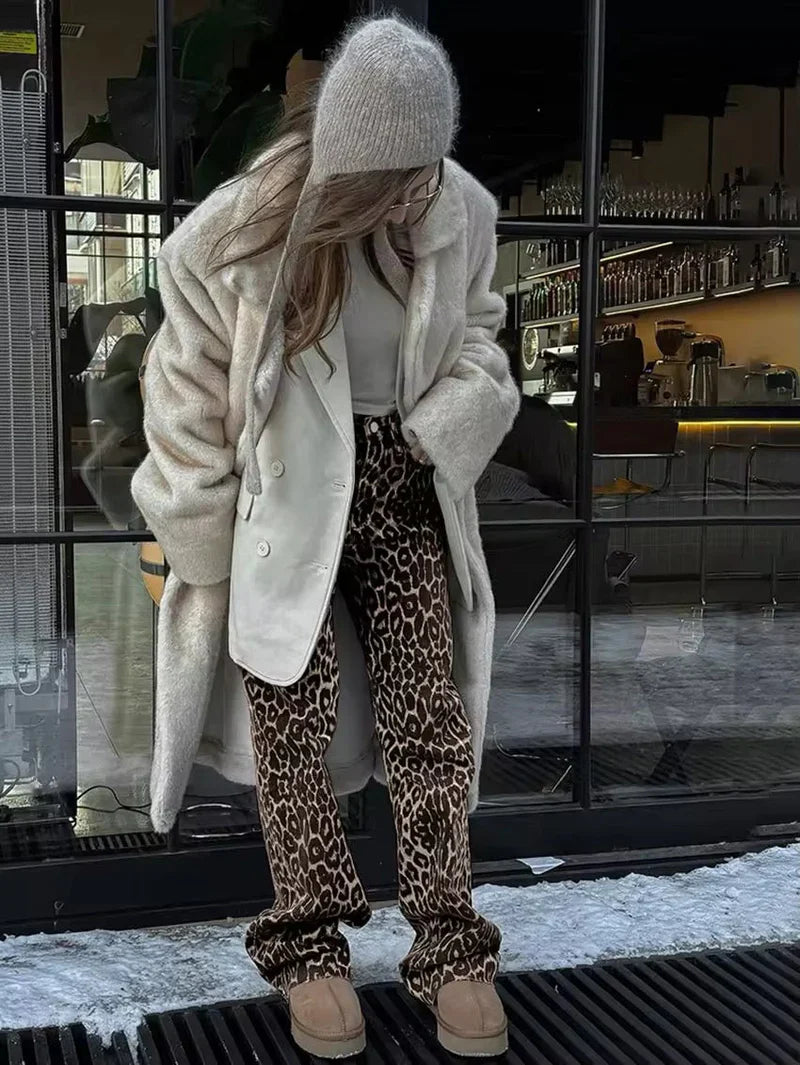 LEOPARD DENIM STRAIGHT JEANS
